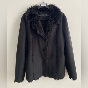 Liz Claiborne Black Blazer with Faux Fur Collar
